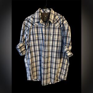 Stetson Blue and White Plaid Long sleeve Snap Button Shirt